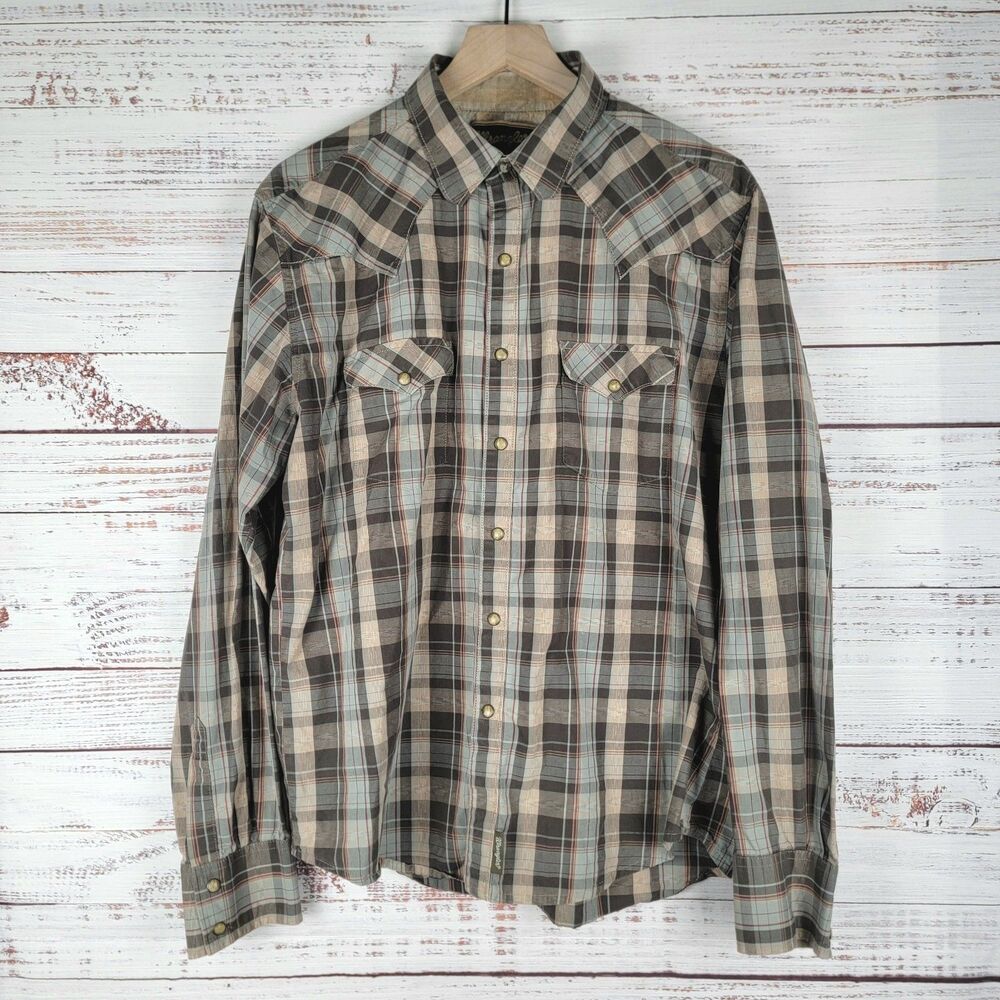 Wrangler Retro Premium Western Shirt Mens Large Plaid Pearl Snap Cowboy